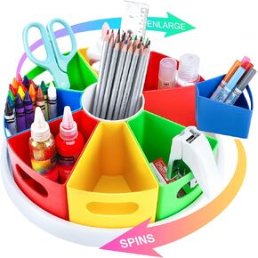 Art Supply Organizer Classroom Organization and Storage Pen Holder Desk Organizer for Marker,Crayon,Homeschool Supplies 360° Spin Art Caddy with Removable Bins, Birthday Gift for Kids 12 Inch