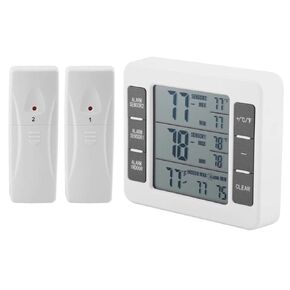 iBetterLife Refrigerator Thermometer, Digital Freezer Thermometer with 2 Sensors, Wireless Indoor Outdoor Temperature Monitor with Big LCD Display, Min/Max, Audible Alarm for Home Restaurants Fridge
