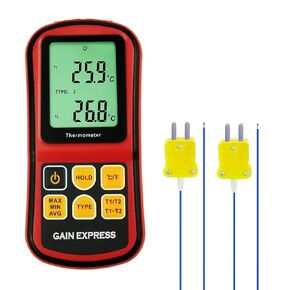 GAIN EXPRESS Digital K/J/T/E/R/S/N Type Thermocouple Thermometer Dual-Channels LCD Display Temperature Meter Tester with Backlight