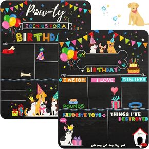 Pet Birthday Milestone Board Dog Birthday Chalkboard Sign Colorful Puppy Monthly Board Sign Reusable Double Sided Doggy Chalkboard Sign for Photo Props Party Supplies Decoration 13.7 x 10 Inch