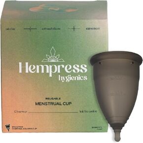 Hempress Charcoal Period Cup, Medical Grade Silicone, Feminine Care Reusable Menstrual Cups for Women, Soft, Comfortable, Flexible, Leakproof, Bleach & Toxin Free, Stain Resistant, Up to 12 Hour Wear
