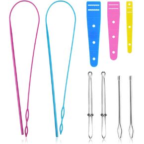 9 Pieces Sewing Loop Kit, Include Loop Turner Hook Flexible Drawstring Threader Metal Tweezers Long Loop Turner Tool with Latch for Fabric Belts Strips DIY Knitting Accessories