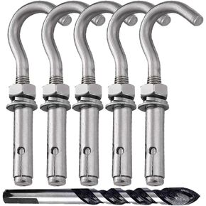 maogoujian Metal Wall Hangers Heavy Duty Concrete Wall Hooks,304 Stainless Steel Expansion Hooks Outdoor Wall Brackets for Hanging with Drill (M6-5pcs