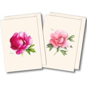 Earth Sky + Water - Peony Assortment Notecard Set - 8 Blank Cards with Envelopes (4 each of 2 styles)