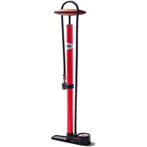 SILCA Pista Floor Pump Red with Black Single Sided Base and SILCA Presta Chuck and Threaded Schrader Chuck