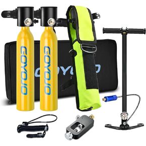 GOYOJO Scuba Tank 0.5L Spare Air 5-10 Minutes Mini Diving Equipment Portable Lung Gear Air Buddy Dive Systems Underwater Breathing Device Oxygen Cylinder with Pump