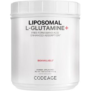 Codeage L-Glutamine Powder 5000mg Glutamine Supplement, Free-form Amino Acid, Liposomal Delivery for Absorption, 3-Month Supply, Vegan & Non-GMO, Gut Health, Performance, and Muscles Support, 16.67 oz