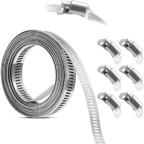Hose clamp, DIY 9.85FT perforated metal band + 6 several fasteners, 304 stainless steel hose clamp band, large adjustable worm gear band hose clamp screw clamps
