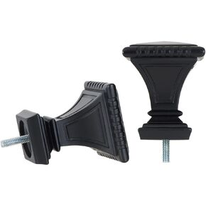 Ivilon Carved Square Finials for Curtain Rods of 1 and 1-1/8 Inch Diameter Color Black
