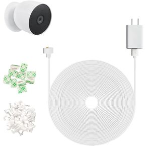 JJMASEE 20FT 1 Pack Power Adapter and Cable for Google Nest Cam (Battery) Outdoor or Indoor, Weatherproof Charging Power Cord and Charger for Nest Camera (Battery)