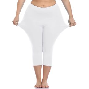 VOGUEMAX Women's Capri Leggings Plus Size Stretch and Comfy High Waisted Three-Quarter Leggings Plus