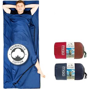 2-in-1 Sleeping Bag Liner and XL Sized Travel Sheet - All Around Zipper - 100% Cotton - Ultra Lightweight Sleep Liner for Hotel Hostel and Camping