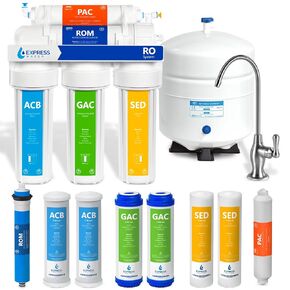 Express Water RO5DX Reverse Osmosis Filtration NSF Certified 5 Stage RO System with Faucet and Tank – Under Sink Water Plus 4 Filters – 50 GPD, 14 x 17 x 5, White