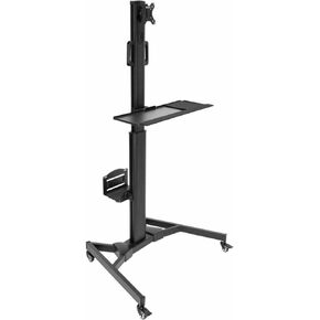Mount-It! Computer Cart Mobile Desk Workstation with Monitor Mount for Screen up to 32", Rolling Computer Desk PC Cart, Keyboard & Mouse Tray, Rolling Stand with Adjustable CPU Holder, 63.5" Tall