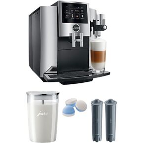 Jura S8 Automatic Coffee Machine Bundle | PEP (Chrome), Milk Container, Smart Filter Cartridges (2-Pack), Cleaning Tablets, (5 items) in Saudi Arabia