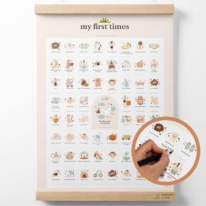 CABANA JUNO Poster My First Times - Personalize with Dates, Baby Birth Gift, Baby Room Decoration | Gift Box with My First Times Poster 16 x 24 inches + Poster Hanger + Packaging