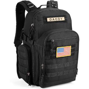 SHARKMOUTH Dad Diaper Bag Backpack - Military Baby Gear Backpacks with Daddy Patches Black