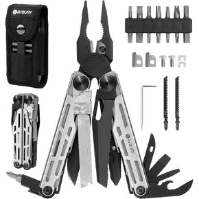 Gifts for Men, BIBURY Multitool Pliers Pro with Replaceable Wire Cutters and Saw, Stainless Steel Multi Tool w/Upgraded Scissors and Screwdriver Set, Multipurpose Tool for Camping, Survival (Black)