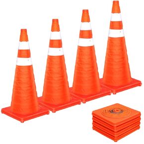 [4 Pack] Collapsible Traffic Cones 28 Inch, Traffic Safety Cones, Orange Traffic Cones, Collapsible Safety Cones with Reflective Collars, Parking Cones for Drivers Training Parking Lots by KAKO