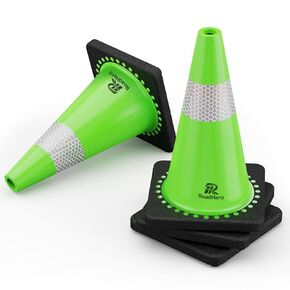 RoadHero (8 Pack) Traffic Safety Cones 18 Inch with Black Weighted Base, Plastic PVC Lime Green Cone with Reflective Collar, Cones for Parking Lot, Construction Events, Road Safety
