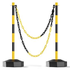 RoadHero [4 Pack] Traffic Delineator Post Cones with Fillable Base, Expandable Traffic Safety Barrier with 8FT Plastic Chain, Traffic Safety Delineator Cones for Parking Lot [Black/Yellow]