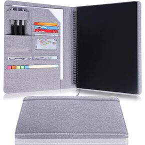 Trifold Cover for Rocketbook Fusion, Panda, Everlast, Letter Size, Multi A4 Size Notebook Case with Pen Loop, Waterproof Fabric, Zipper Pocket, Business Card Holder, 8.5" x 11"inch (Blue)