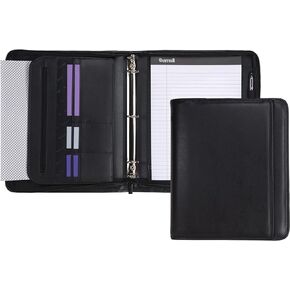 Samsill Professional Padfolio/Portfolio with Zippered Closure Case, 2 Inch Removable Round Ring Binder, Retractable Handles, Interior 10.1" Tablet Sleeve, Black