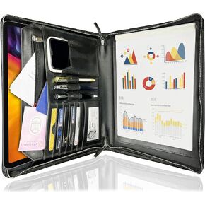Supreme Business Portfolio by Rustic Town | Professional Organizer for Men & Women | Durable Leather Padfolio | Easy to Carry with A Zippered Closure | Many Slots, Compartments & Holders