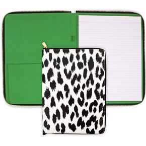 Kate Spade New York Vegan Leather Padfolio, Zipper Portfolio with 8.5" x 11" Writing Pad, Document Organizer for Business, Modern Leopard