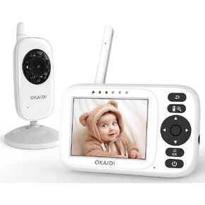 OKAIDI Video Baby Monitor, 3.2" Baby Monitor with Camera and Audio, 1000ft Transmission Range, Baby Monitor No WiFi, Infrared Night Vision, VOX Mode, Powerful Battery, Ideal Gift for Parents
