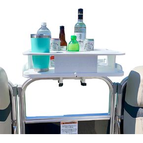 Docktail Bar Boat Caddy Organizer - Pontoon Rail Mount | Portable Boat Table and Boat Bar, Pontoon Tables for Boats with Cup Holders, Boat Storage Accessories
