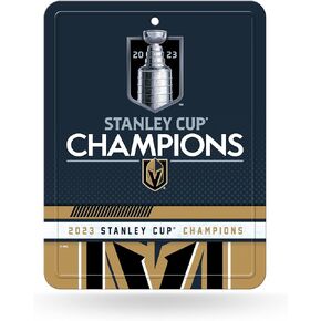 Rico Industries NHL Hockey Vegas Golden Knights 2023 Stanley Cup Champions 8.5" x 11" Carbon Fiber Metal Parking Sign - Great for Man Cave, Bed Room, Office, Home Décor
