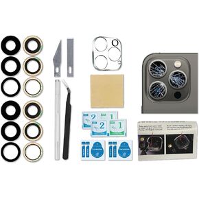 2X Set/6 PCS Back Rear Camera Lens Glass Replacement Kit with Adhesive Pre-Installed Fit for iPhone 12 Pro Max 6.7" + Repair Tools + Installation Guide Manual
