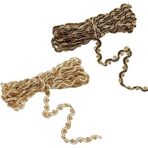 WADORN 10 M Gimp Braid Trim, 10mm Wide Polyester Woven Braid Trim Edging Trimmings Fabric Gold Lace for DIY Sewing Curtain Braid Trim Garment Lampshade Home Accesories (White, Black)