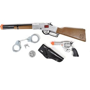 Wild West Cap Play Set – 6 Piece Western Toys for Kids | Cowboy Sheriff Cap Blaster with Handcuffs | Ring Caps Sold Separately - Maxx Action