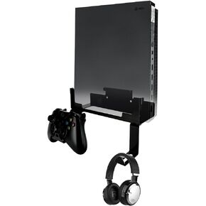 Xbox One X Wall Mount, Steel Wall Mount Stand for Xbox One X with Detachable Controller & Headphone Holder Kit (Black)