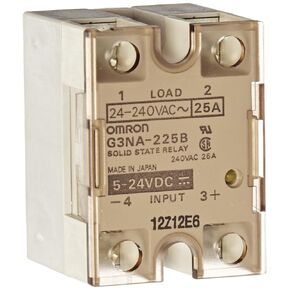 Omron G3NA-225B DC5-24 Solid State Relay, Zero Cross Function, Yellow Indicator, Phototriac Coupler Isolation, 25 A Rated Load Current, 24 to 240 VAC Rated Load Voltage, 5 to 24 VDC Input Voltage
