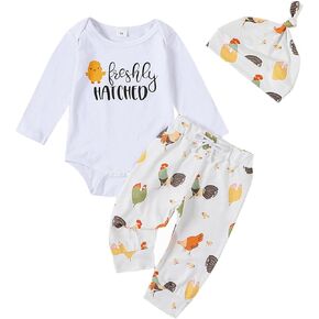 Baby Layette Set Infant Boy Farm Animals Bodysuit Clothes Letter Romper+Pants Newborn Coming Home Outfit with Hat