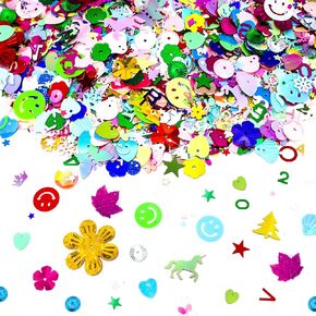 60 Gram Sequins for Crafts, Mixed Sequins and Spangles for Embellishment Art DIY Jewelry Making Handmade Clothes Parties, Assorted Shapes Colors Sizes