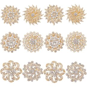 MEEDOZ Crystal Rhinestone Flower Brooch Pin Set for Women DIY Bridal Wedding Party Bouquet Kit