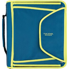 Five Star® Zipper 3-Ring Binder with Expanding File, 2" Round Rings, Teal/Chartreuse