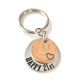 21st Happy Birthday Lucky 2003 Penny Gift with a Copper Coin Key Chain for Men Women
