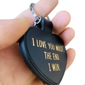 HMza Handmade I Love You Most The End I Win Funny Leather Keychain Gift for Him Her Girlfriend Boyfriend Husband Wife Couple Key Ring for Valentine, Mothers Day, Fathers Day, Christmas, Anniversary
