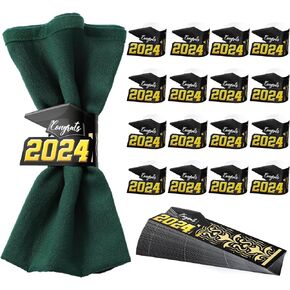 Fuutreo 50 Pcs Graduation Party Paper Napkin Holder 2024 Bulk Graduation Napkin Rings for Graduation Party Supplies(Green)