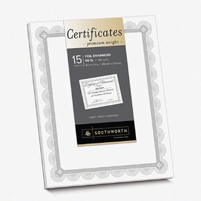 Southworth® Premium Foil Certificates, 8 1/2" x 11", 66 Lb, Ivory/Gold Foil Spiro, Pack of 15