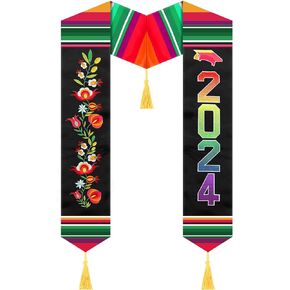 Mexican Graduation Sash 2025, Mexican Hand Embroidered Sarape Sash, Hispanic Stole Serape Scarf Gift, 71.65 Inch