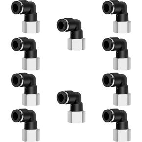 5PCS Pneumatic Female Elbow 1/4" Tube OD x 1/8" NPT Thread Push to Connect Air Fittings, 90 Degree NPT Female Nickel Plated Brass Air Line Quick Connector for Air Compressor