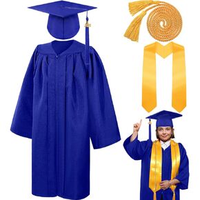 Syhood 4 Pcs 2024 Unisex Graduation Matte Gown Cap Tassel Stole Set Honor Cord 2024 Charm for Graduation