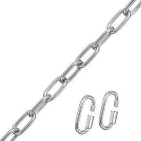 CenterZ 1/4" 6.56ft 304 Stainless Steel Chain + 2pcs M6 Chain Quick Link 2.3" Wide Safety Screw Locking Carabiners, Heavy Duty 1322 lbs Capacity Metal Coil Chains Loop Chains for Swing Hanging Towing