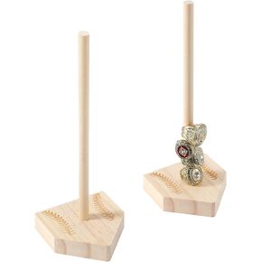 Beeveer 2 Sets Baseball Wooden Ring Holder Softball Championship Ring Holder Stand Baseball Ring Display Stand Stacked Ring Storage Organizer Birthday Gift for Kids Dad Grandpa